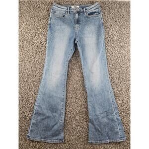Mica Los Angeles Womens Sz 29 Flare Leg Blue Jeans Rhinestone Embellished